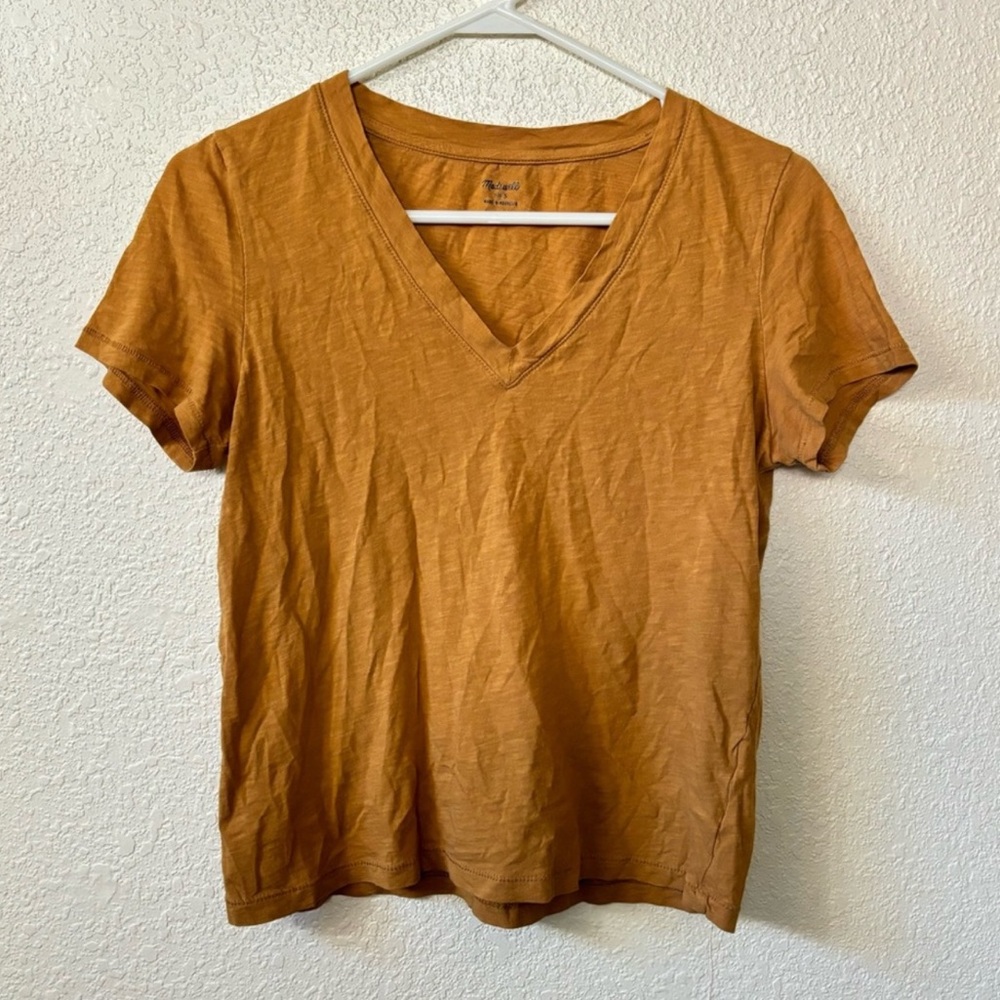 Madewell Mustard Yellow Whisper Cotton V Neck Tee Shirt Small